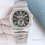 TW Factory V2 Clone Patek Philippe MOON Nautilus Charcoal Dial with Baguettes